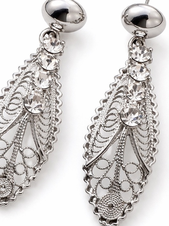 Jewelry - Vintage Style Silver Tone Filigree Rhinestone Drop Earrings – Elegant Statement